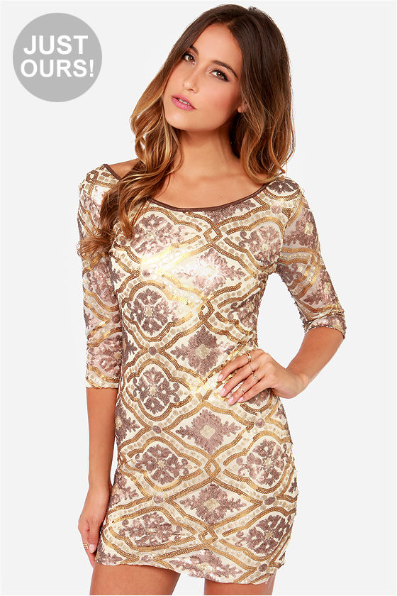 Gold Dress - Damask Dress - Sequin Dress - $49.00 - Lulus