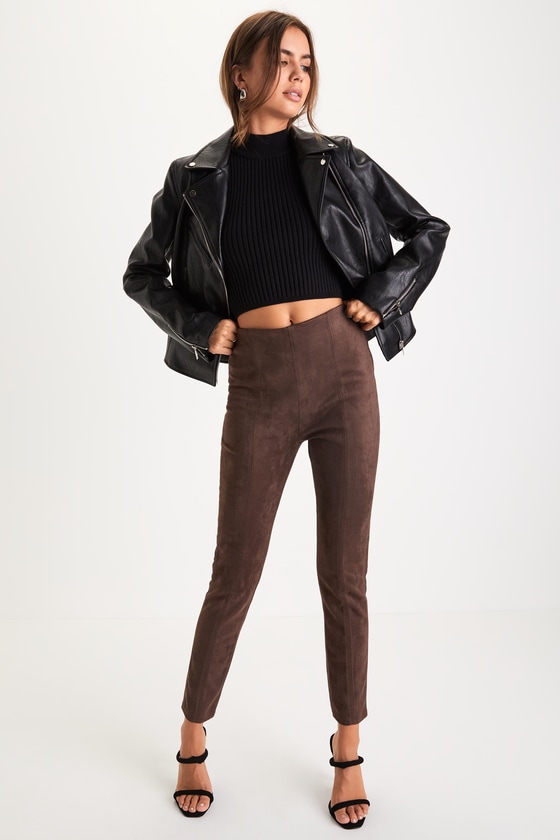 High waisted suede clearance leggings