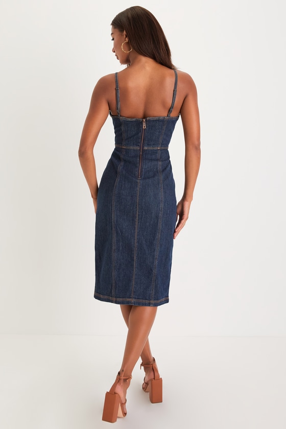 Gisele Dark Wash Denim Sleeveless Midi Dress 2