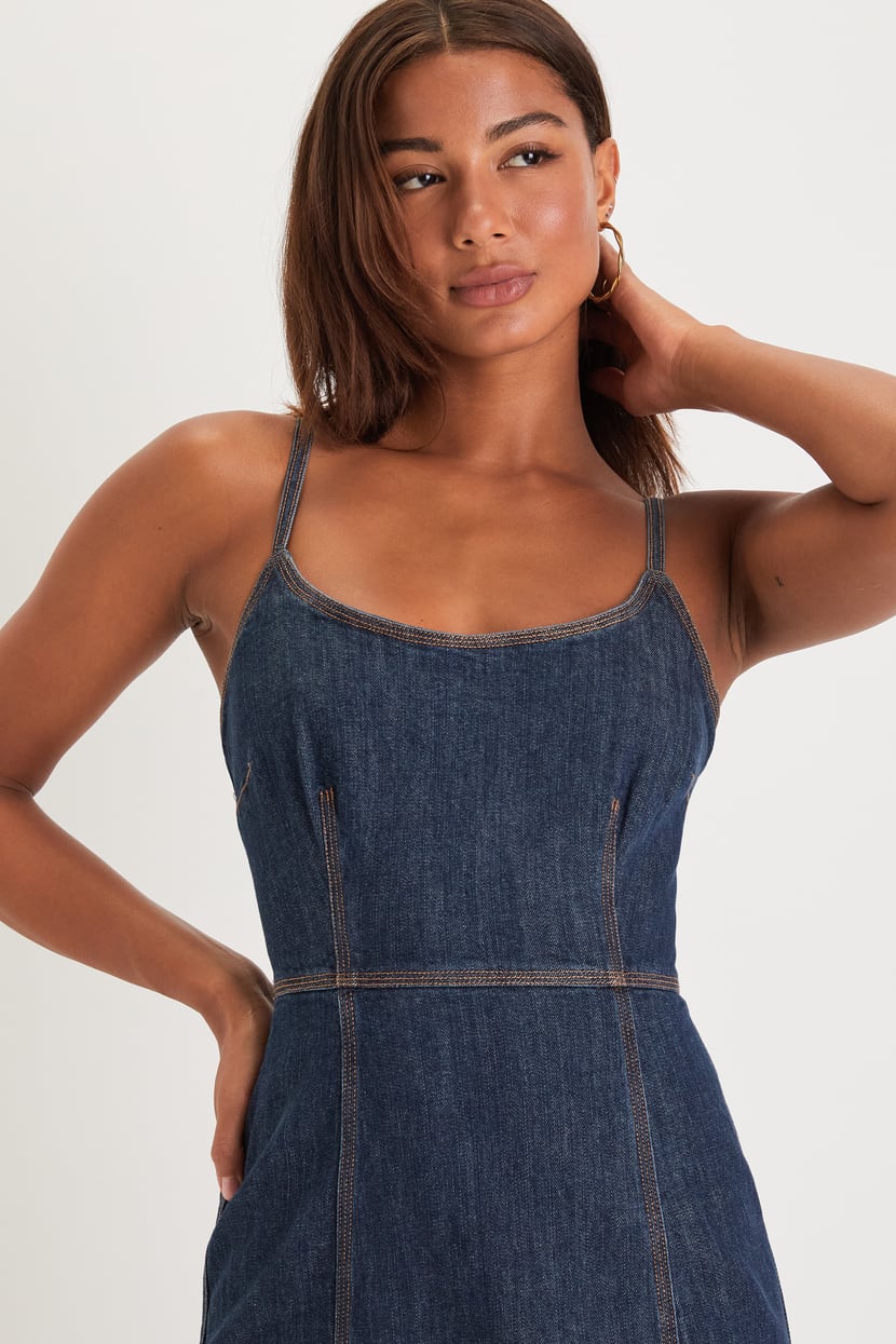 white christmas dresses Strappy Open Back Denim Dress S / Denim