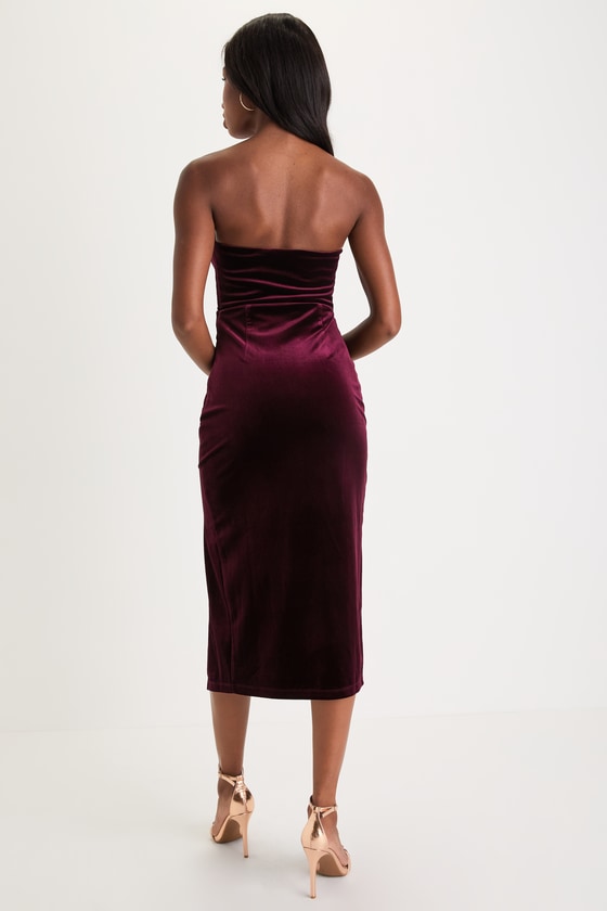 Sultry Elegance Plum Purple Velvet Bustier Bodycon Midi Dress 2