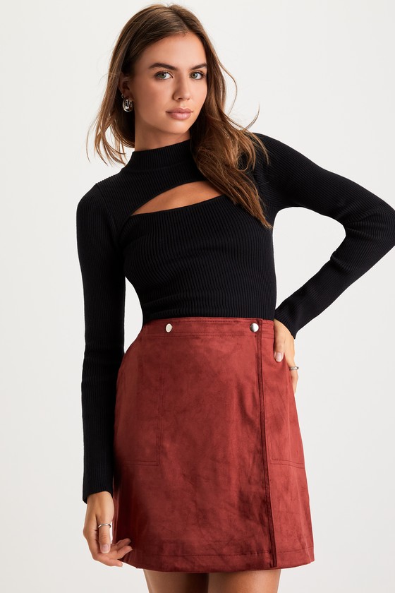 Burgundy Mini Skirt - Faux Suede Mini Skirt - Wrap Skirt - Lulus