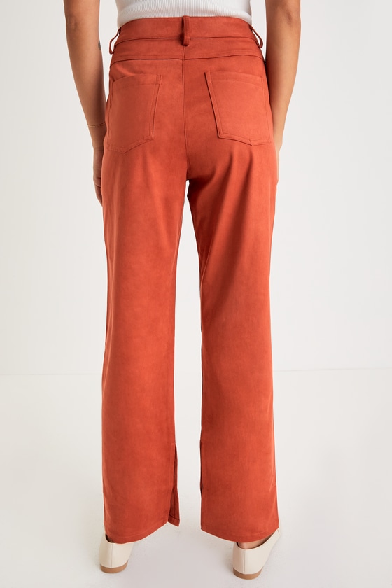 Style for Miles Rust Suede High-Waisted Straight Leg Pants 8