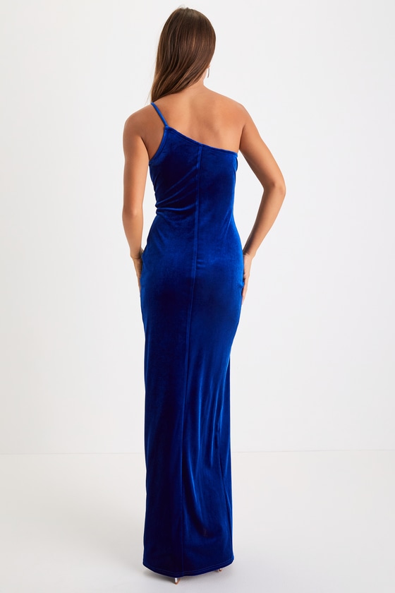 Royal Blue Velvet Dress OneShoulder Maxi Dress Column Dress Lulus