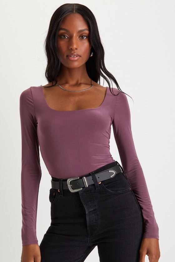 PURPLE SLEEVE CUT-OUT BODYSUIT main image 0