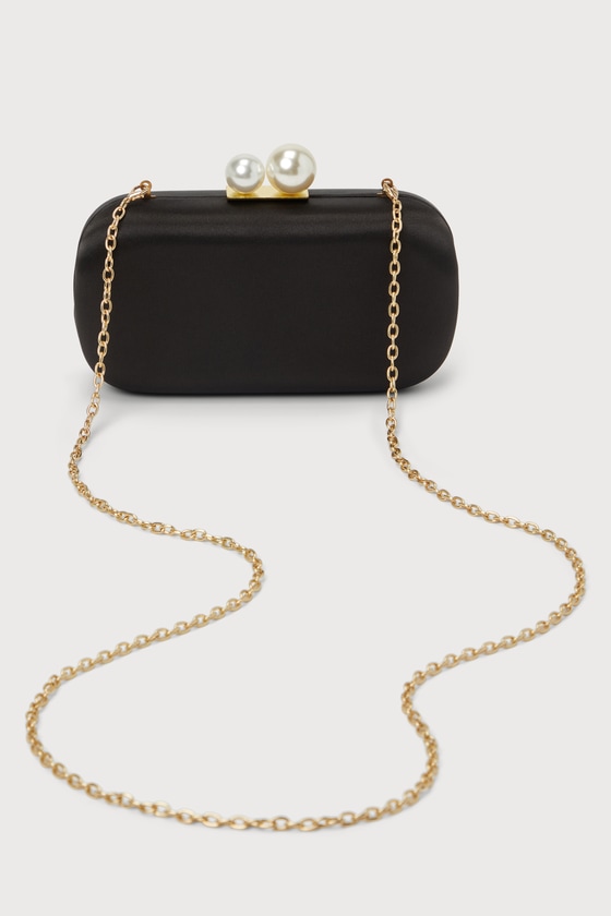 Poised Feelings Black Satin Pearl Box Clutch - thumbnail 4