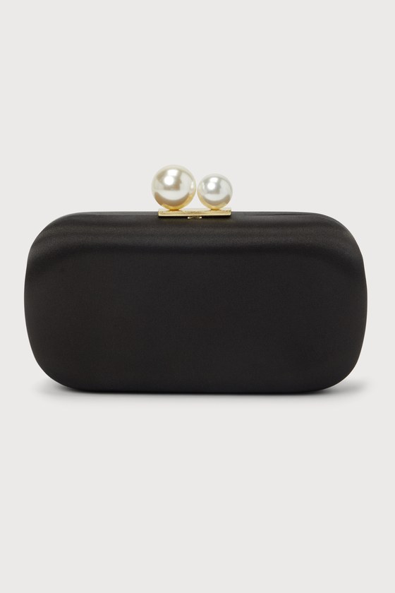 Poised Feelings Black Satin Pearl Box Clutch - thumbnail 5