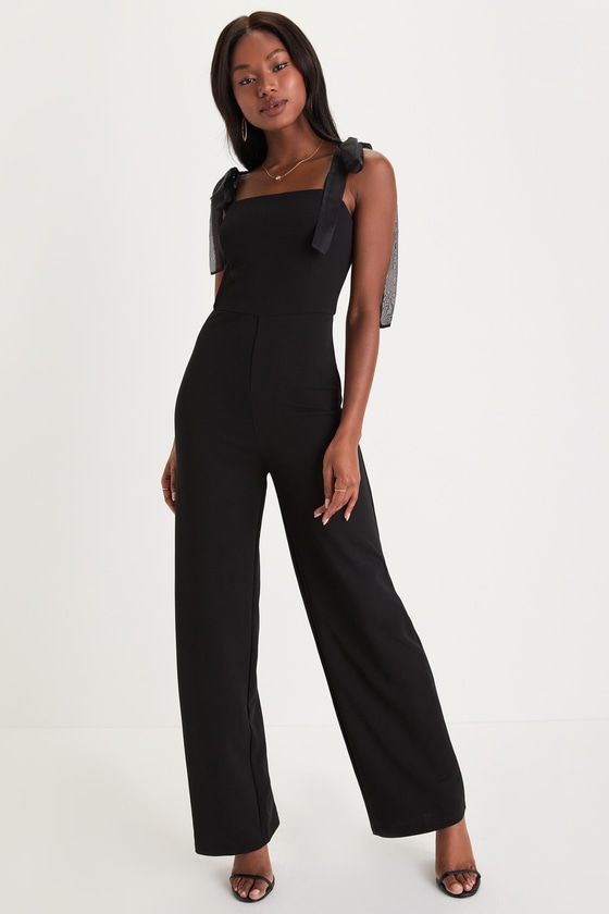 Chic Black Jumpsuit - Tie-Strap Jumpsuit - Wide-Leg Jumpsuit - Lulus