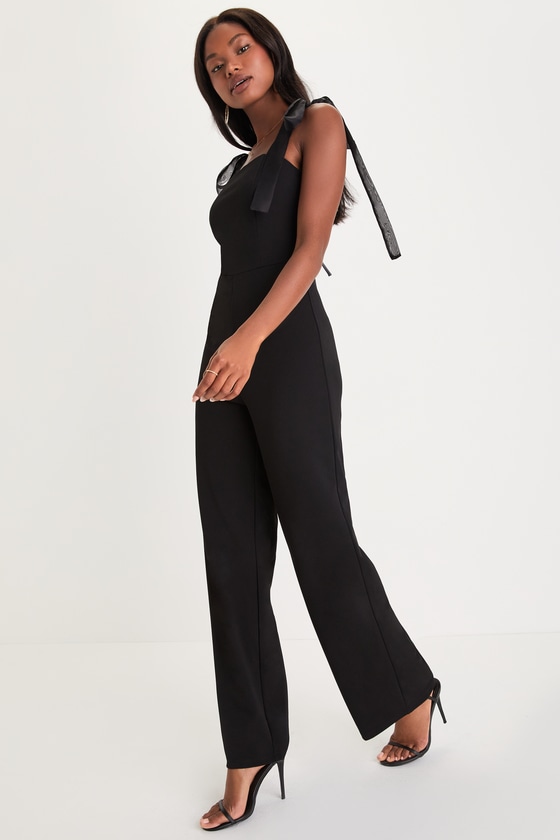 Chic Black Jumpsuit - Tie-Strap Jumpsuit - Wide-Leg Jumpsuit - Lulus