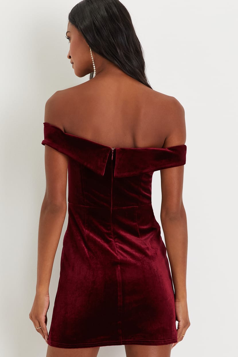Burgundy Velvet Dress - Off-the-Shoulder Mini Dress - Sexy Dress - Lulus