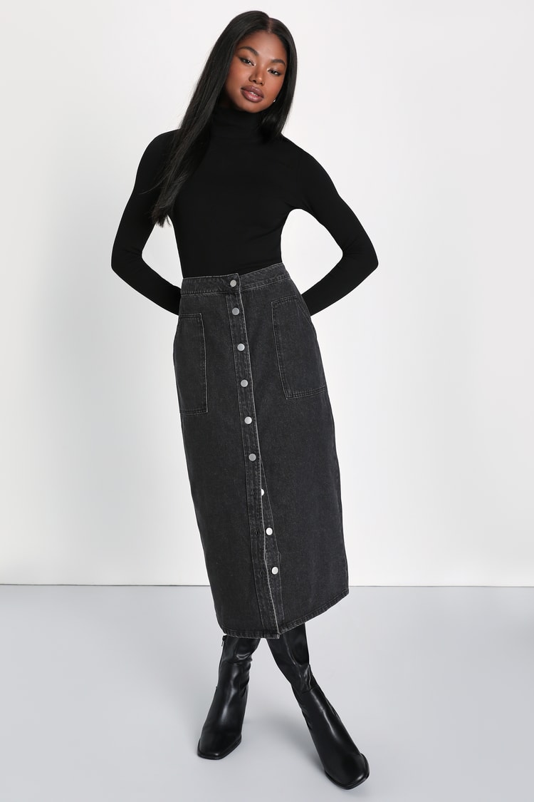 Casual Midi Denim Skirt