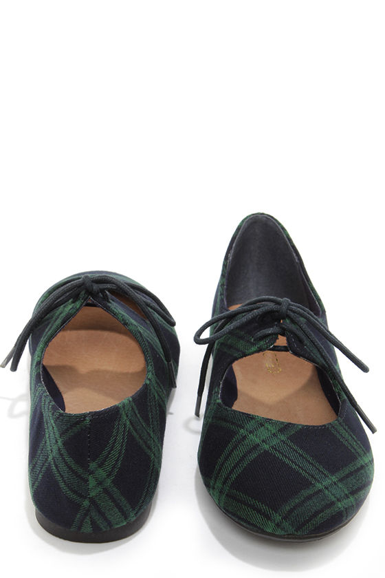 Cute Navy Blue Shoes - Plaid Shoes - Lace-Up Flats - $44.00
