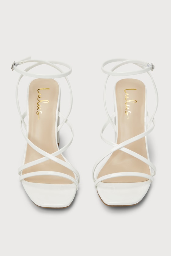 Lulus Munro White Patent Strappy Ankle Strap High Heel Sandal Heels