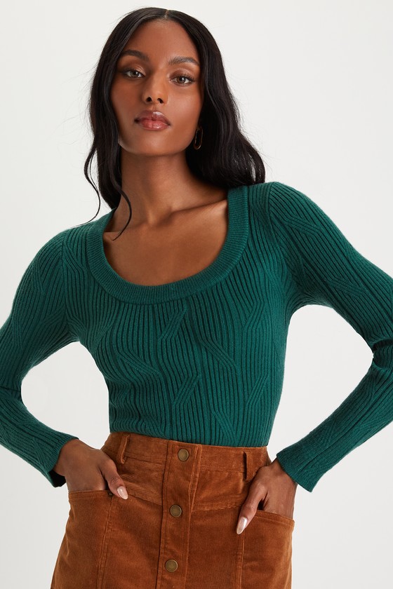 Comfy Charisma Dark Green Scoop Neck Pullover Sweater 3
