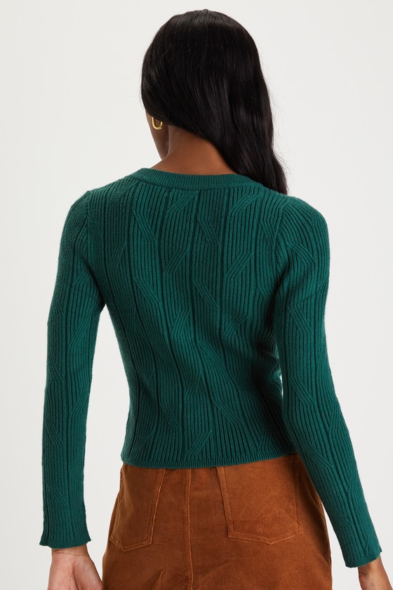 Comfy Charisma Dark Green Scoop Neck Pullover Sweater 1