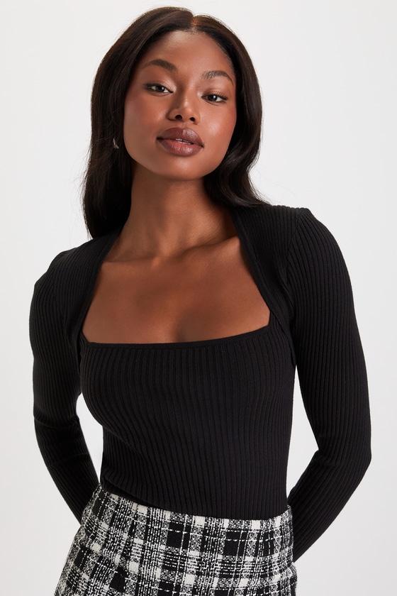 Lulus Snuggly Energy Black Ribbed Long Sleeve Sweater Top