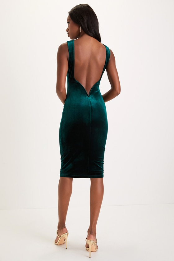 So Stunning Emerald Green Velvet Backless Midi Dress 4