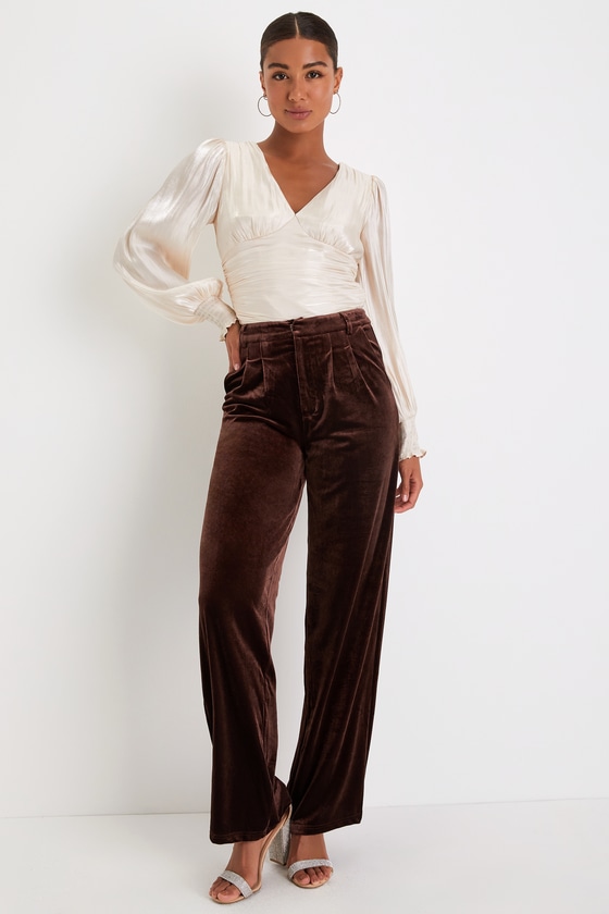 Lulus Posh Idea Brown Velvet High-rise Straight Leg Trouser Pants
