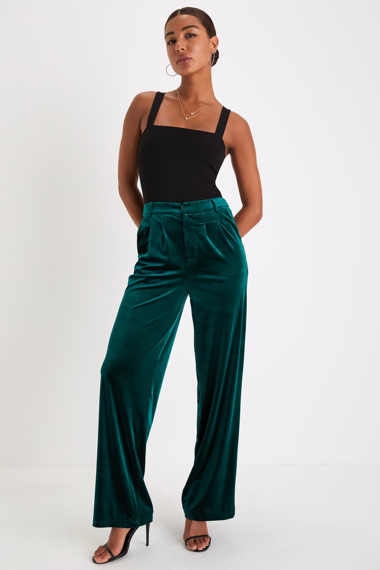 Lulus | Green Posh Idea Emerald Velvet High-Rise Straight Leg Trouser Pants | Womens | Medium (Available in XXL, XXS, XS, S, L, XL) | Polyester/Spand Lulus | Green Posh Idea Emerald Velvet High-Rise Straight Leg Trouser Pants | Womens | Medium (Available in XXL, XXS, XS, S, L, XL) | Polyester/Spand