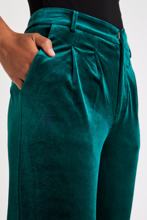 Posh Idea Emerald Velvet High-Rise Straight Leg Trouser Pants - thumbnail 4