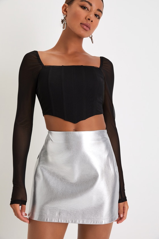 Lulus Stylish Invitation Silver Vegan Leather High-rise Mini Skirt