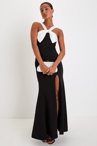 Luxurious Outlook Black and White Bow Mermaid Maxi Dress