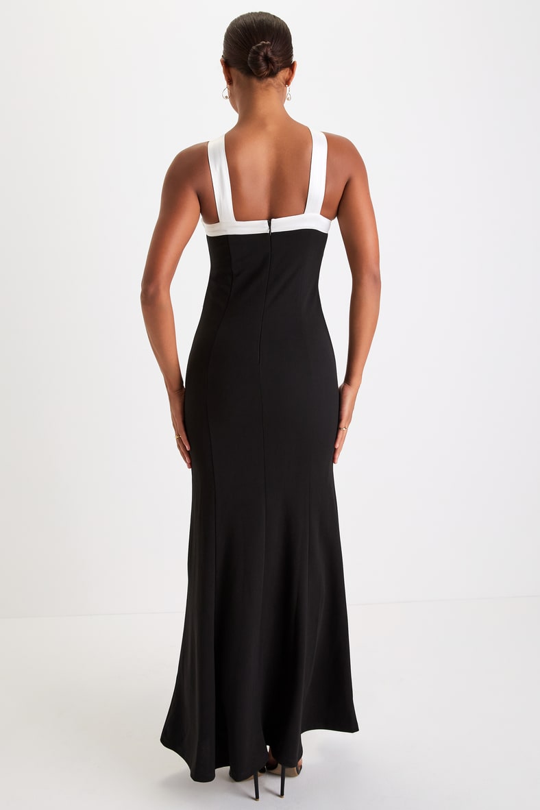 Luxurious Outlook Black and White Bow Mermaid Maxi Dress