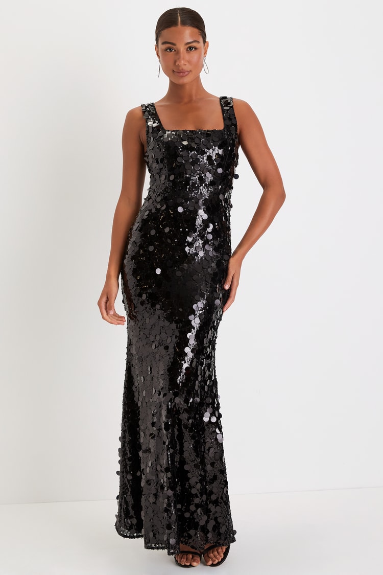 knee length dresses for ladies Almarie Diamante Mesh V-Neck Maxi Dress main image 1