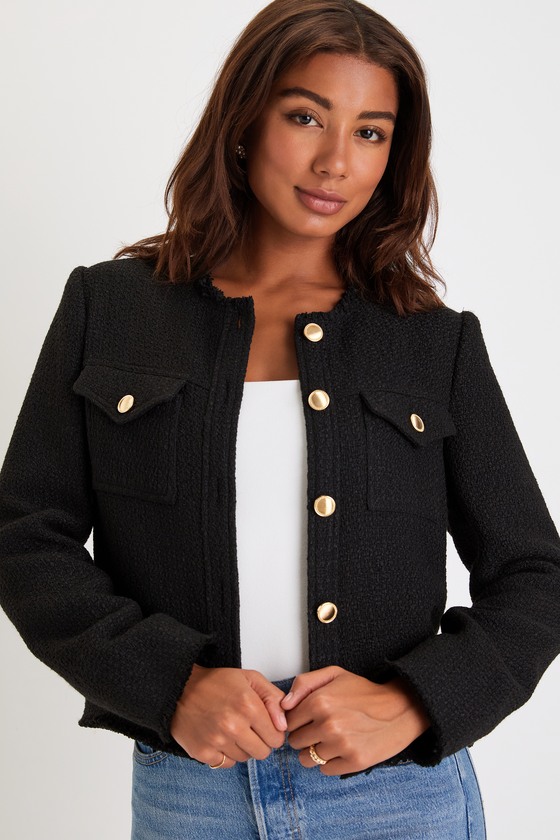 Lulus Charming Chã©rie Black Tweed Cropped Jacket