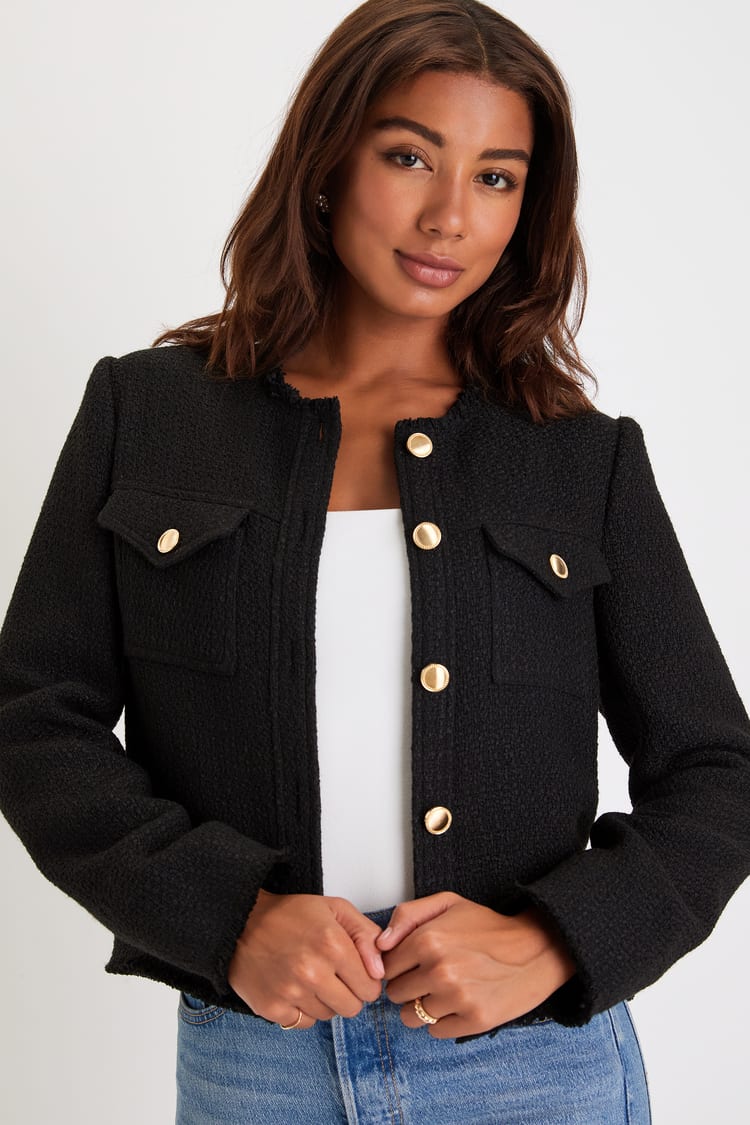 Charming Chérie Black Tweed Cropped Jacket