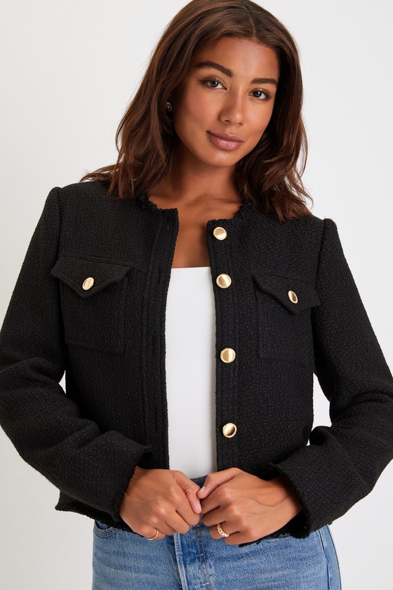 Charming Chérie Black Tweed Cropped Jacket 1
