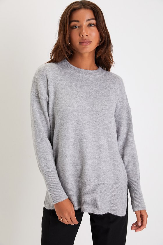 Grey Pullover Sweater - Oversized Sweater - Crew Neck Sweater - Image 5
