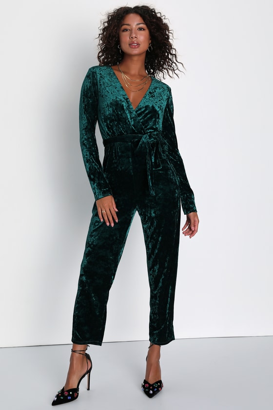 Flawless Icon Emerald Crushed Velvet Straight Leg Jumpsuit 8
