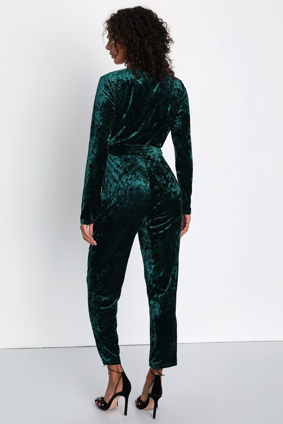 Flawless Icon Emerald Crushed Velvet Straight Leg Jumpsuit 6