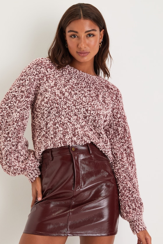 Burgundy Mini Skirt - Shiny Vegan Leather Skirt - High-Rise Skirt - Lulus