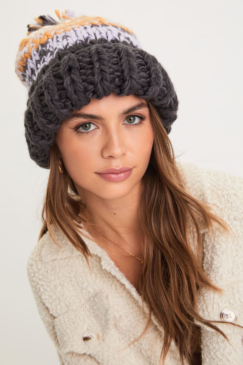 Free People Tide Stripe Knit Pom Beanie in Coal One size NWT Tide Stripe Knit Pom Beanie | Free People main image 3