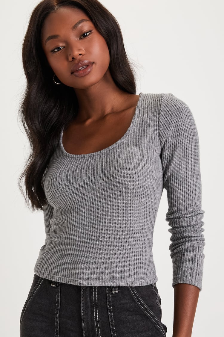 Basically Effortless Heather Grey Long Sleeve Scoop Neck Top