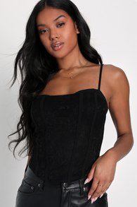 Alluring Style Black Lace Sleeveless Bustier Tank Top