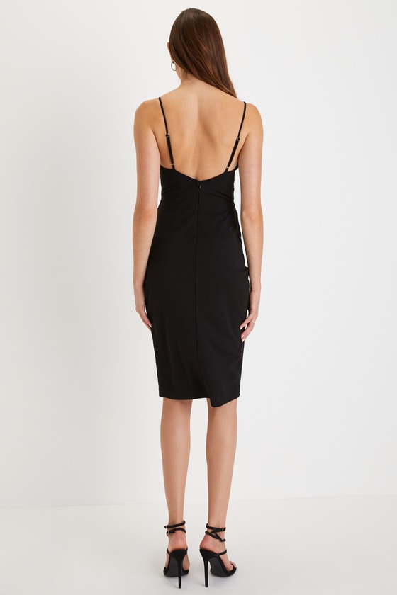 Black Sleeveless Dress - Tulip Midi Dress - V-Back Dress - Lulus