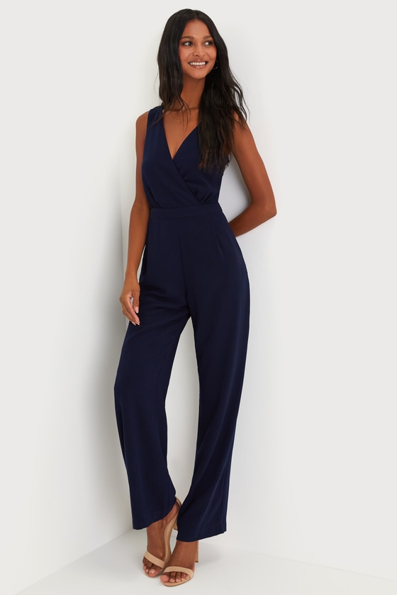 Kiska Navy Blue Lace Wide-Leg Jumpsuit 4