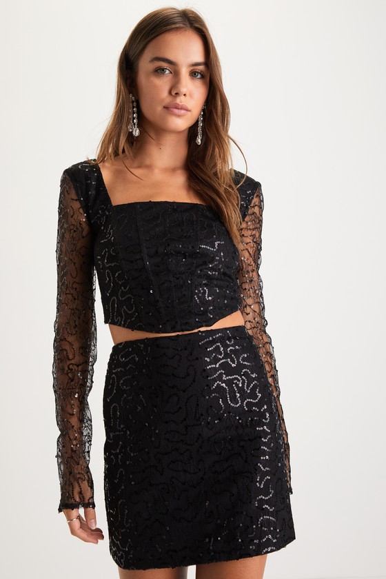 Black Sequin Dress - Two-Piece Mini Dress - Mesh Mini Dress - Lulus