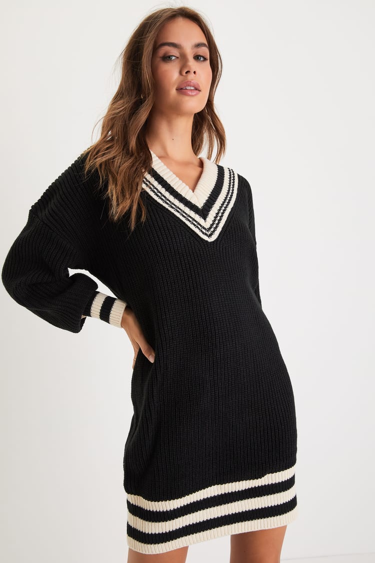white christmas dresses Black & White Striped Sweater Dress main image 1