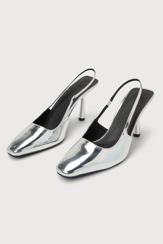 Billini Belinda Silver Chrome Slingback Pumps