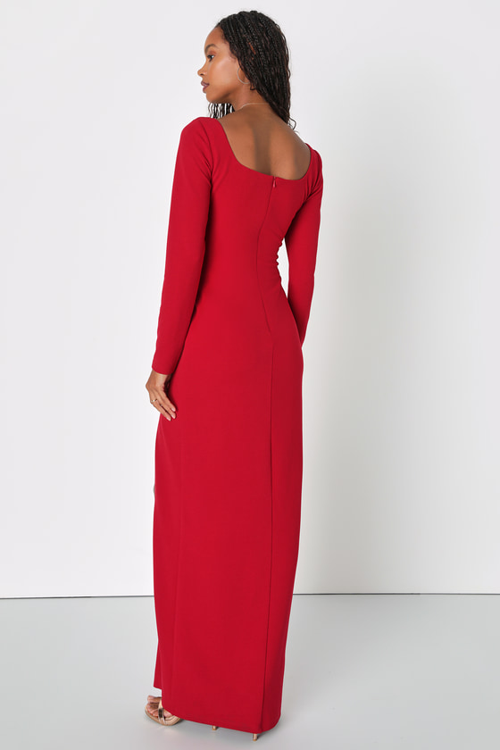 Regal Stunner Red Long Sleeve Corset Maxi Dress 2