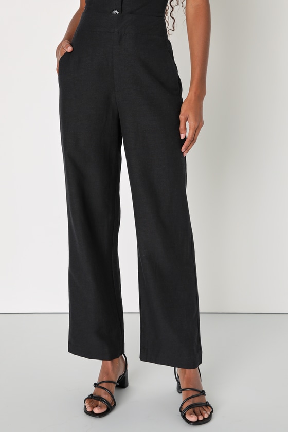 Outstanding Poise Black Linen High-Rise Trouser Pants 4