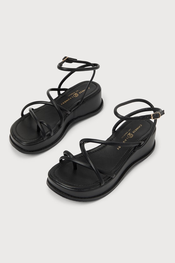 CHINESE LAUNDRY CLAIRO BLACK STRAPPY PLATFORM ANKLE STRAP SANDALS