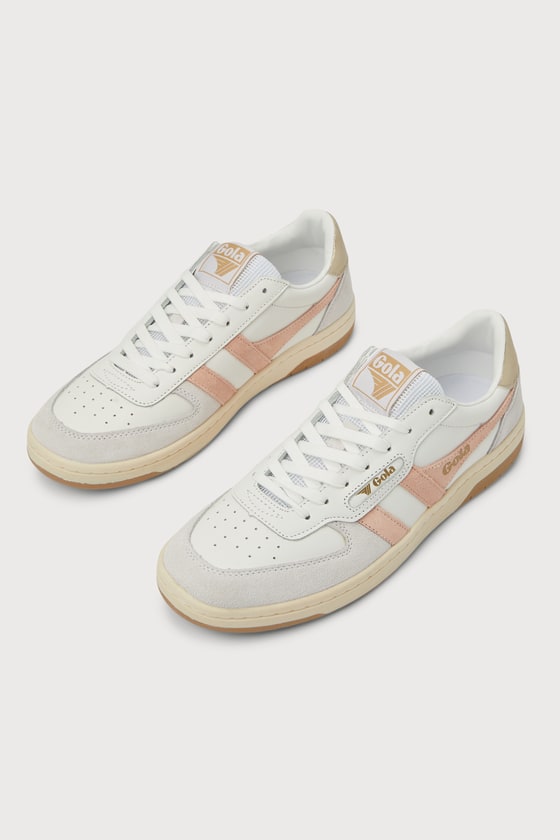 Gola Hawk White And Pastel Pink Color Block Suede Sneakers