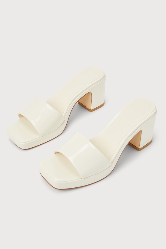 Billini Indya Bone Patent Platform High Heel Slide Sandal Heels In White