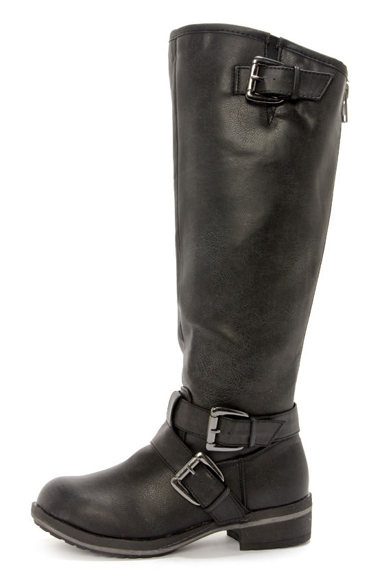 black knee high motorcycle boots