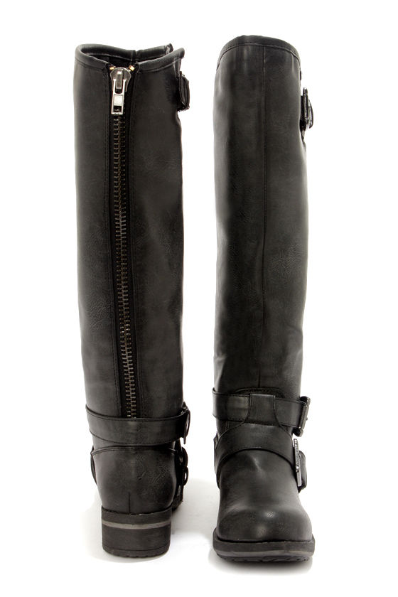 black knee high motorcycle boots